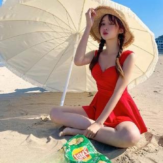 【Muses】大尺碼泳衣 一體式泳衣 包覆泳衣 連體泳衣 平角剪裁 包覆設計 塑身收腹 專櫃質感(43-80kg)