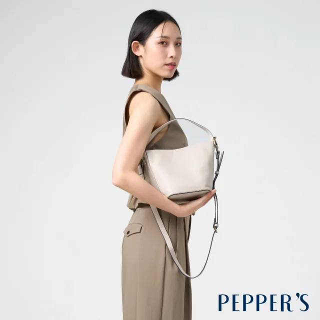 【PEPPER’S】交換禮物 FUTUREME 真皮迷你水桶包 - 簡約黑/月光灰(水桶包 真皮)
