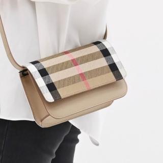 【BURBERRY 巴寶莉】MADISON 英系經典格紋拼接翻蓋迷你方包斜背包(淺褐邊)