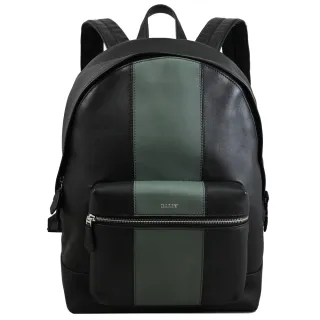 【BALLY】簡約LOGO撞色條紋超輕皮革商旅包旅用包後背包(黑)
