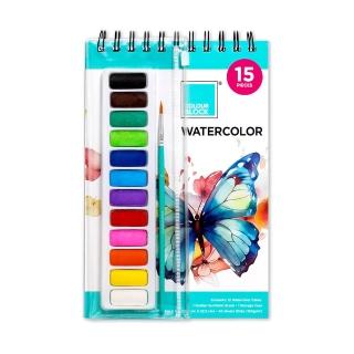 【COLOUR BLOCK】12色水彩粉餅隨身繪畫套組 含水彩筆 水彩本(旅行水彩 寫生 兒童禮物 美術用品)