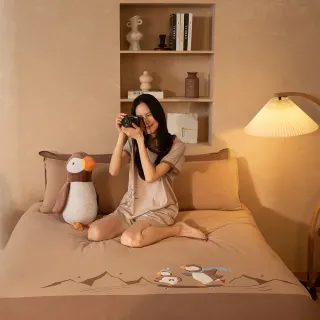 【YVONNE 以旺傢飾】100%美國棉被套+枕套組-海鸚鵡 大地棕(雙人 純棉)