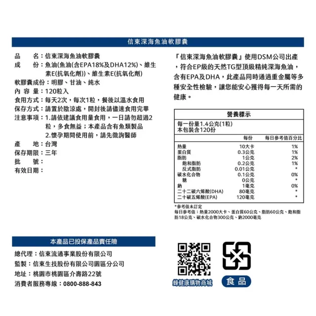 【信東生技】深海魚油軟膠囊2入組(120粒/盒)