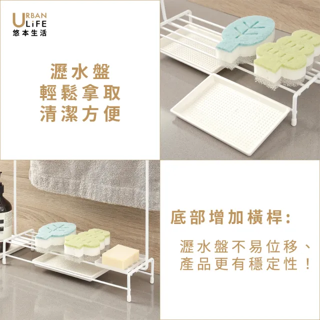 【URBAN LiFE 悠本生活】廚房抹布菜瓜布收納置物鐵線架附瀝水盤(首飾項鍊收納架浴室流理台水槽晾曬掛架)