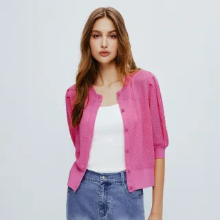 【MOMA】透膚紋理感冰爽絲五分泡泡袖小外套(兩色)