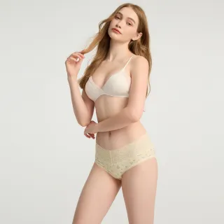 【Anden Hud】法式渡假．V蕾絲中腰三角內褲(蛋奶白-夏日花語)