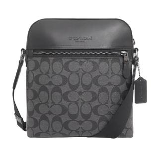 【COACH】型男最愛黑灰c logo斜背郵差包(4010-QBMI5)