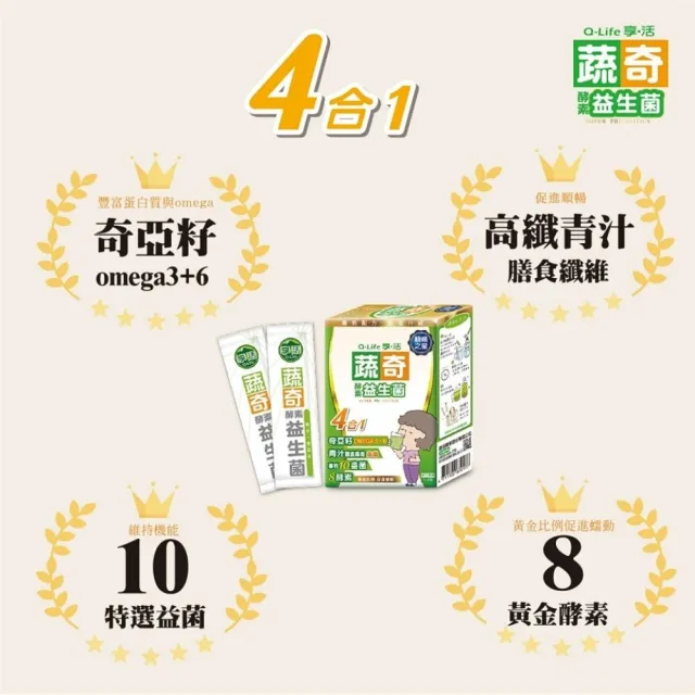 【Q-Life 享活】蔬奇酵素益生菌 6.5gx12包x3盒(共36包 10種益生菌 8種酵素 奇亞籽 大麥若葉)