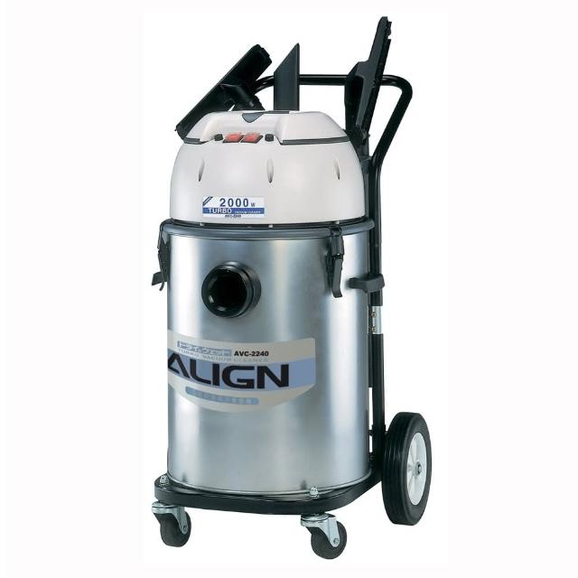 ALIGN亞拓 AVC-2240 圓筒式有線吸塵器，40公升超大集塵容量採用紙袋式設計，適閤家庭大範圍清潔。銀色系外觀時尚，臺灣原裝製造，BSMI認證 R51040 確保安全。包裝尺寸 40.5×40.5×79cm，重量 24.58kg，適用 110V 電壓，全機保固 1 年，提供強力吸力與耐用效能。