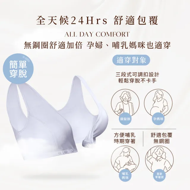 【Clany 可蘭霓】台灣膠原蛋白前扣無鋼圈S-2XL大尺碼內衣 8061-61 灰(哺乳孕婦.媽媽月子.五十肩睡眠.術後)