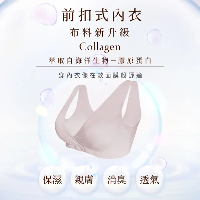 【Clany 可蘭霓】台灣膠原蛋白前扣無鋼圈S-2XL大尺碼內衣 8061-15 膚(哺乳孕婦.媽媽月子.五十肩睡眠.術後)