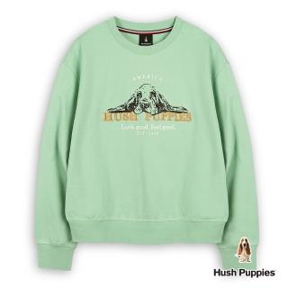 【Hush Puppies】女裝 上衣 簡約線條趴趴狗寬版長袖上衣(淺綠 / 54210105)