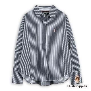 【Hush Puppies】女裝 襯衫 簡約細條紋連袖寬版襯衫(丈青 / 54212103)