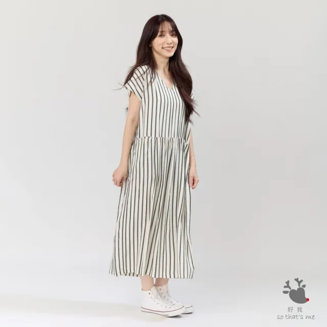 【so that’s me 好我】Phoebe口袋V領直條洋裝/黑白條(黑白條)