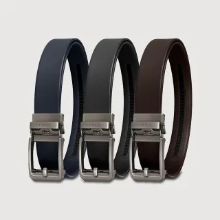 【VOVA 沃汎】台灣總代理 商務男仕 鏤空造型頭自動扣皮帶-鎗色(VA020-001-BK)