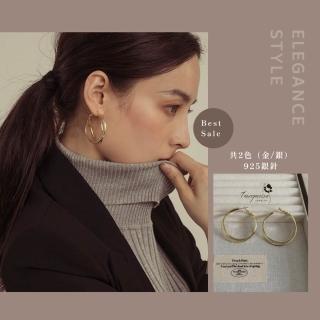 【Turquoise Jewelry】現貨~925銀針法式優雅歐美風簡約雙圈大耳環(女友禮物/不過敏/七夕情人節/送禮)