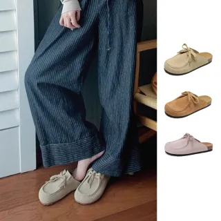 【J&H collection】復古真皮百搭勃肯鞋 半拖鞋(杏色/棕色/粉色)