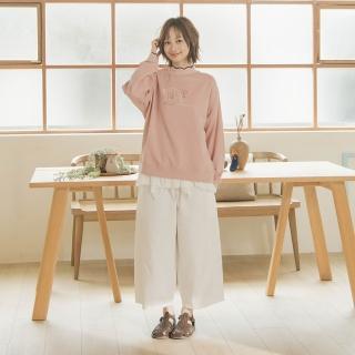 【MOSS CLUB】素面鬆緊腰寬版長褲(黑 白 粉)