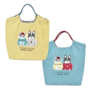 【Kusuguru Japan】日本眼鏡貓 緹花繩手柄刺繡羊毛感提包 購物包-三種用法的提/背包 -Anim