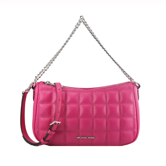 【Michael Kors】CARMELA中型方格金屬鍊帶手提/斜背/肩背包35R5S1QC6V(桃)（其他規格）