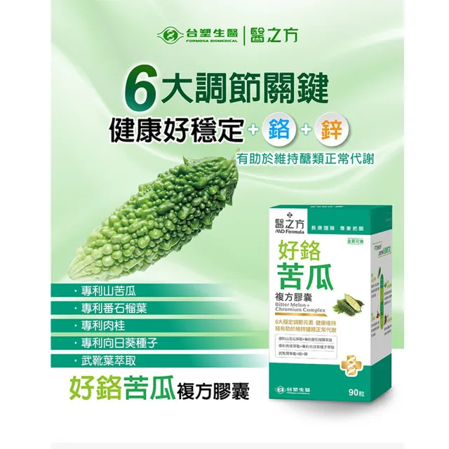 【台塑生醫醫之方】好鉻苦瓜複方膠囊x2瓶(共180粒-李李仁代言-專利山苦瓜.全素.鉻.鋅.新陳代謝.長庚團隊)