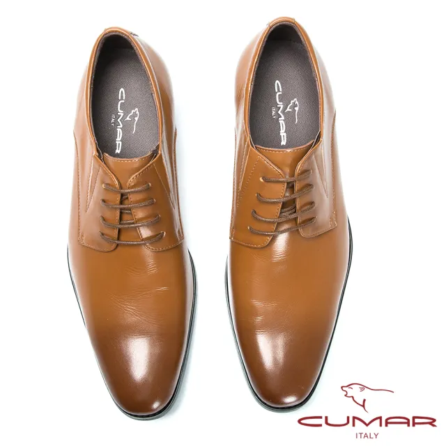 【CUMAR】手工加大訂製鞋 舒適綁帶牛皮素面皮鞋(棕色)