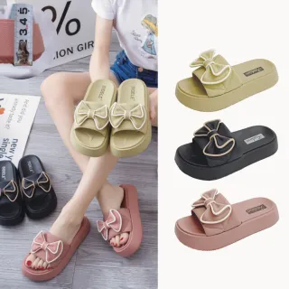 【SOFE MORE】全防水厚底蝴蝶結拖鞋 女用增高軟底防滑涼拖鞋 百搭舒適室內外拖鞋(厚底防水拖鞋)