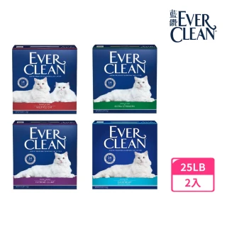 【EverClean 藍鑽】強效凝結除臭貓砂25LB-2入組+贈波浪貓抓板