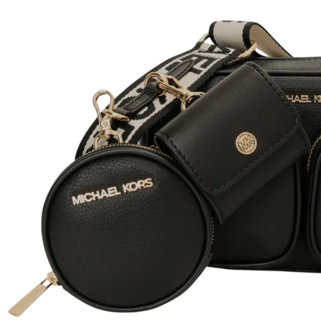 【Michael Kors】金字荔枝紋皮革附零錢包斜背包 S(黑)