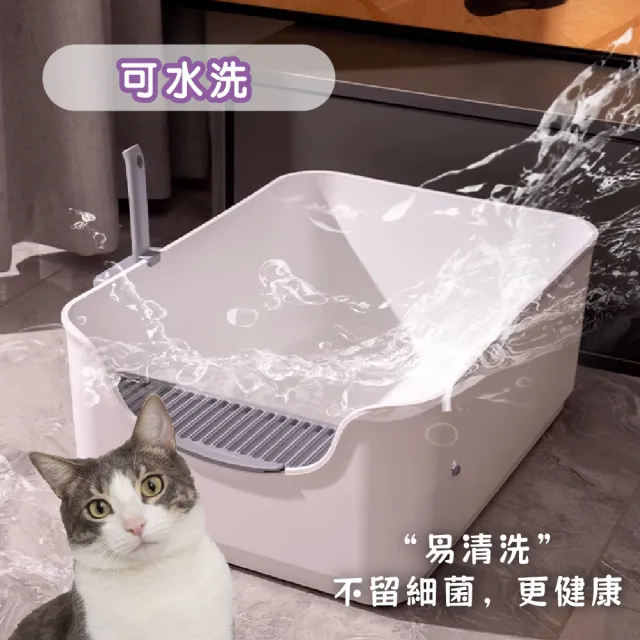 【KIDS PARK】頂級ABS貓砂盆(半罩封閉式/附日式貓砂盆/貓廁所/貓便盆/大號貓砂盆/防潑貓砂盆)