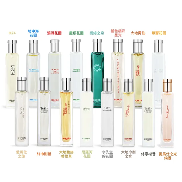 【Hermes 愛馬仕】淡香精/淡香水15ml-多款可選-附布套或盒裝(絲巾甜薑/潟湖花園/屋頂花園/大地)