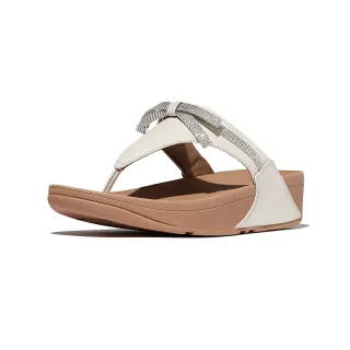 【FitFlop】LULU 水鑽蝴蝶結皮革夾腳涼鞋-女(米色)