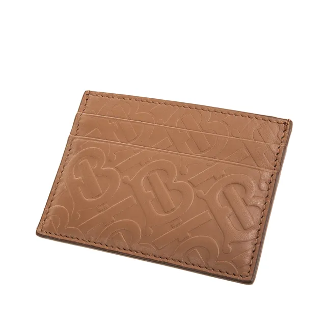 【BURBERRY 巴寶莉】經典Monogram TB 字母壓紋小牛皮卡片夾(棕色)