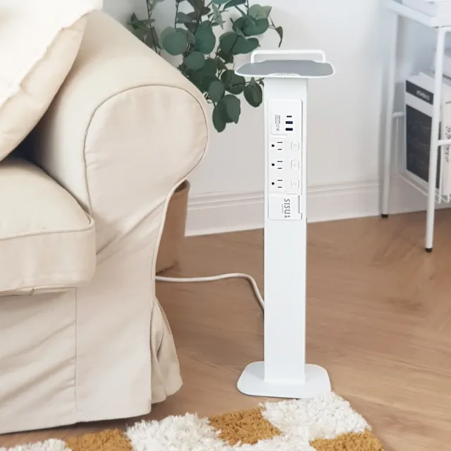 【aka】新極簡白時尚立式充電柱(電源塔/延長線柱/充電塔/站立式充電)