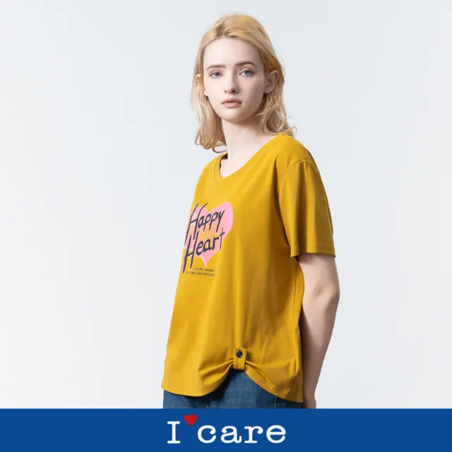【I’Care 依卡】現貨-愛心 Happy Heart T恤 - 2色（F）｜女短袖T恤 女休閒上衣 女T恤(607-13101)