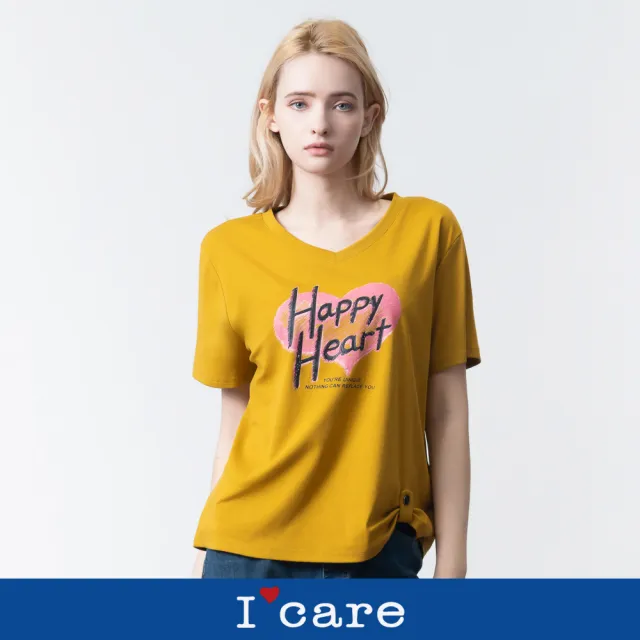 【I’Care 依卡】現貨-愛心 Happy Heart T恤 - 2色（F）｜女短袖T恤 女休閒上衣 女T恤(607-13101)