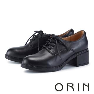 【ORIN】復古英倫真皮綁帶中跟牛津鞋(黑色)