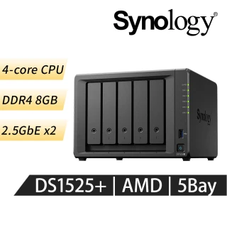 【Synology 群暉科技】DiskStation DS1525+ 5Bay NAS 網路儲存伺服器(AMD/8GB)