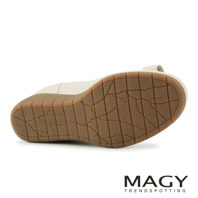 【MAGY】柔雅蝴蝶結牛皮厚底楔型鞋(米色)