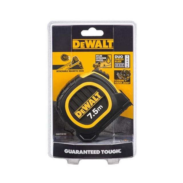 【DEWALT 得偉】7.5M*25mm 專業捲尺 橡膠(DWHT36162L)