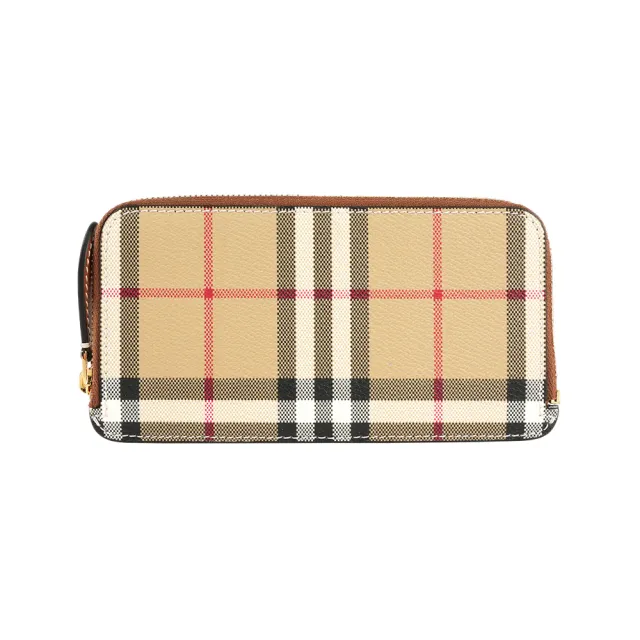 【BURBERRY 巴寶莉】格紋簡易窄款拉鍊長夾(經典米色)