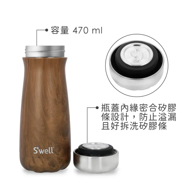 【S’well】美國 Traveler不鏽鋼保溫瓶 金柚木紋470ml / swell 保溫杯 保冰杯 水壺 環保杯
