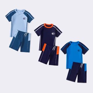 【橘魔法】大童 拚色字母WG運動插肩泳衣+五分泳褲(二件式 游泳課 學生泳衣 中性款 男童 女童 兒童 童裝)