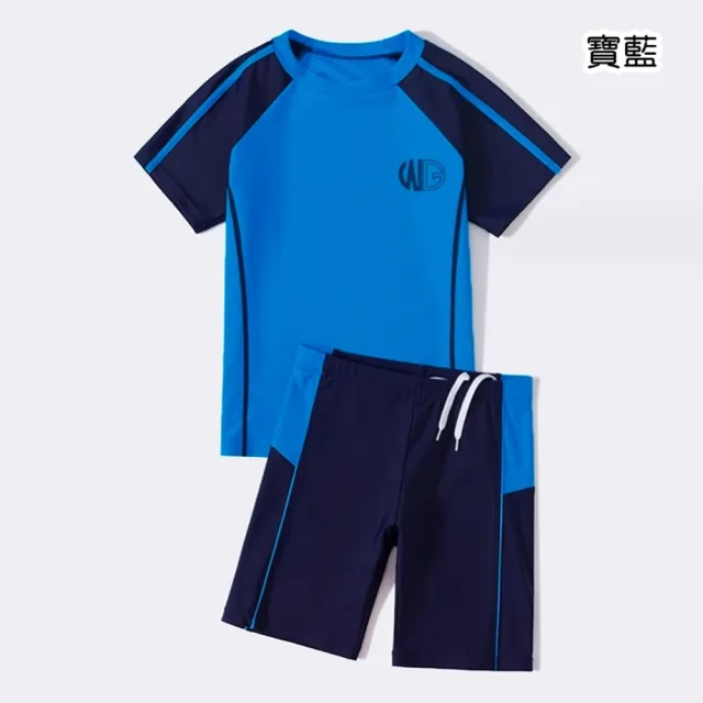 【橘魔法】大童 拚色字母WG運動插肩泳衣+五分泳褲(二件式 游泳課 學生泳衣 中性款 男童 女童 兒童 童裝)