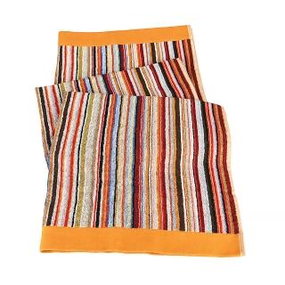 【Paul Smith】PAUL SMITH布標LOGO純棉彩色直條紋設計沙灘毛巾(大/多色條紋x邊飾橙)