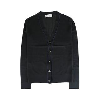 【TORY BURCH】TORY BURCH Simone 雙T扣LOGO V領羊毛真絲混紡開襟衫(女款/黑)