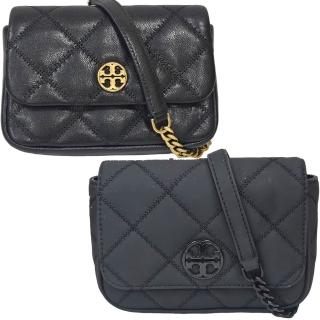 【TORY BURCH】TB WILLA菱格紋鍊條肩背斜背腰包三用包(霧黑色/金色LOGO標荔枝紋黑/贈原廠防塵袋紙袋)