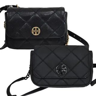 【TORY BURCH】TB  WILLA菱格紋鍊條肩背斜背腰包三用包(霧黑色/金色LOGO標荔枝紋黑/贈原廠防塵袋紙袋)
