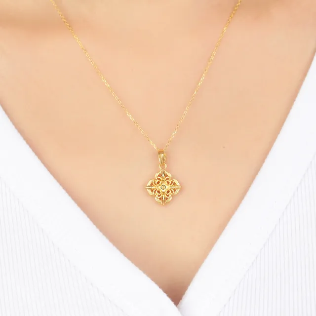 【迎鶴金品】黃金9999 5D花結圖騰墜子(0.29錢)
