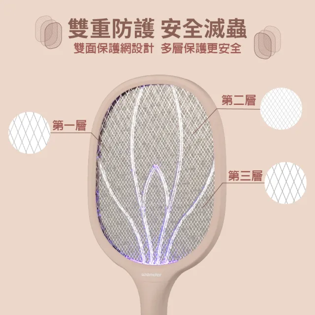 【WONDER 旺德】二合一充電式捕蚊拍/電蚊拍/捕蚊燈 WH-G21(USB充電式大網面直立電蚊拍)